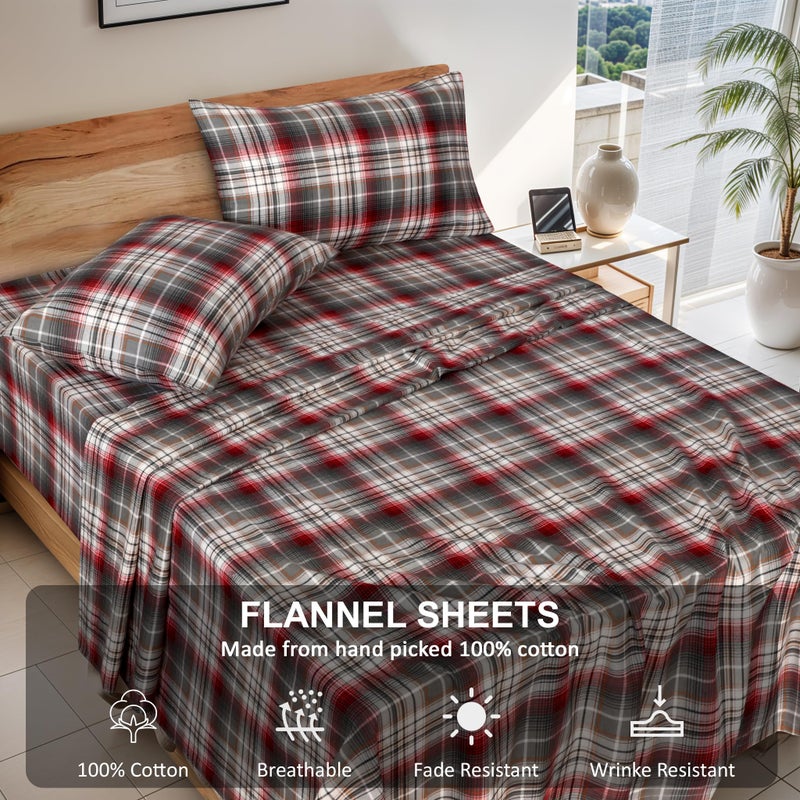 RUVANTI Flannel Sheets Queen Size - 100% Cotton Double Brushed Bed Sheets  Deep Pockets 16 Inches Queen Sheet Set  All Seasons Breathable & Extra Soft - Warm & Cozy  4 Piece  Halloween Check - Image 4